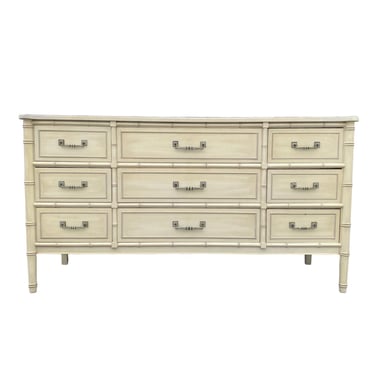 Faux Bamboo Dresser with 9 Drawers by Henry Link Bali Hai 60" Creamy White Vintage Credenza Hollywood Regency Coastal Bedroom Furniture 