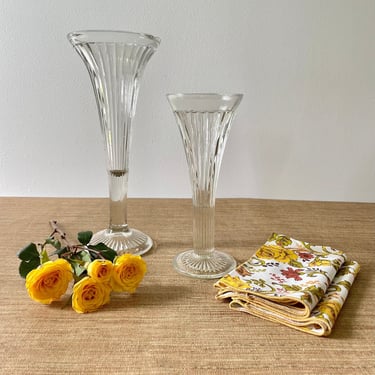 Vintage Trumpet Vases - Ribbed Trumpet Vases - Pressed Glass Vases - Tall Ribbed Fluted Vases - EAPG Vases - Wedding Bridal Shower Decor 