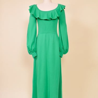 Green Wool Knit Puff Sleeve Maxi Dress By Crissa Linea for Young Dimensions Saks Fifth Avenue