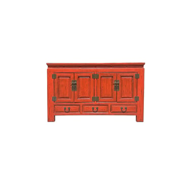 Oriental Distressed Brick Orange Red Lacquer Low Table TV Console Cabinet ws4050E 