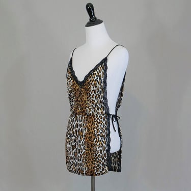 70s 80s Leopard Print Lingerie Top - Open Sides with Ties - Petra Fashions - Vintage 1970s 1980s - L 