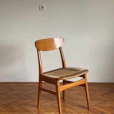 Mid-century brown wooden dining-office wicker chair / scandinavian dining chair / made in Yugoslavia / 1970s /70s 