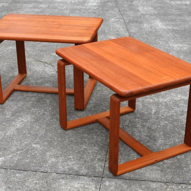 Vintage Mid-Century Danish Modern Solid Teak End Tables by K.D. Furniture - Pair 