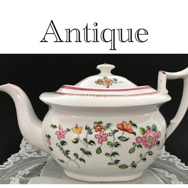 Antique English china teapot Decorative pink floral china Shabby cottage chic cabinet shelf decor, Cottagecore vintage collectible 