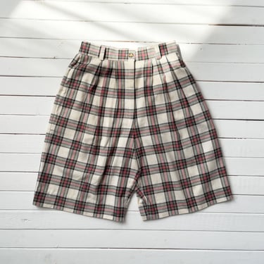 high waisted shorts 80s vintage Sharon Young red white plaid flannel shorts 