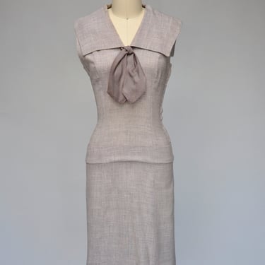 vintage 1950s pink & grey wiggle dress w/ matching jacket XXS/XS 