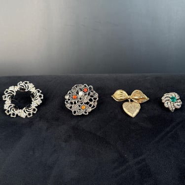 Vintage Pin Brooches, Gold and Silver Tone Vintage Costume Jewelry for Dress or Hat Decor 