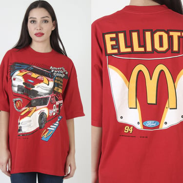 Bill Elliott McDonalds NASCAR T Shirt, Vintage 1996 Race Car Tee, Mens 90s 2 Double Sided XL 