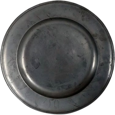 Antique Large Continental Pewter Single-Reeded Plate 