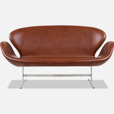 Vintage Cognac Leather Swan Sofa by Arne Jacobsen for Fritz Hansen 