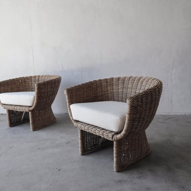 Pair of Wicker Tub Lounge Chairs 