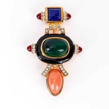 Art Deco Emerald Cabochon Bar Brooch