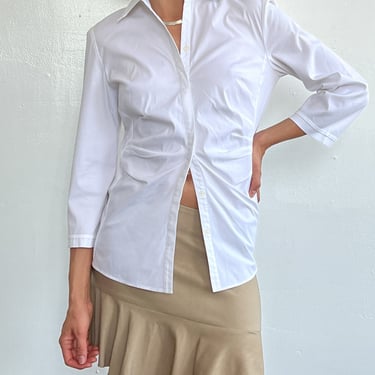 90s Ruched White Cotton Shirt (M)