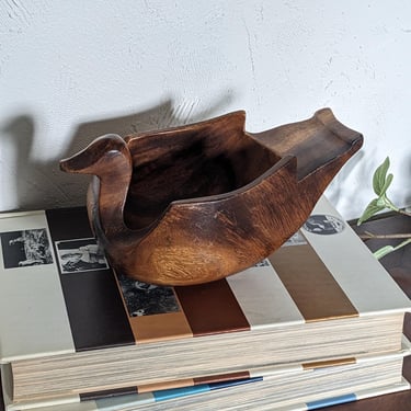 Vintage Carved Duck Folk Bird Wood Bowl 