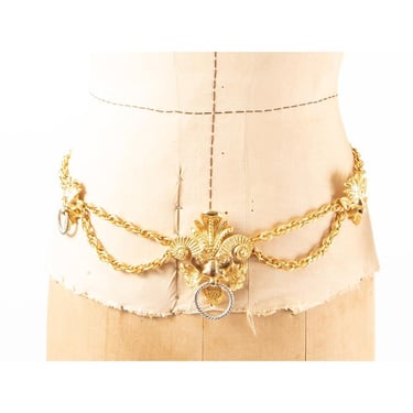 Vintage Lucien Piccard door knocker gold chain belt necklace / 1970s Greek God Ammon 
