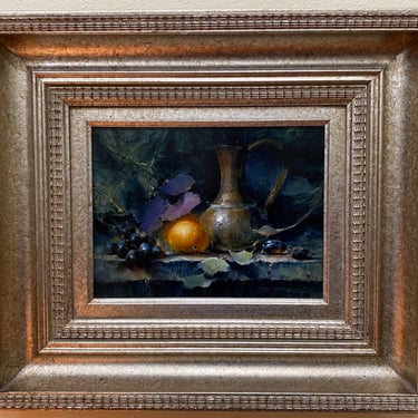 Item #DMC78 Original Oil on Board &#8220;Embellished Orange&#8221; Still Life Painting by Larry Clingman c.2012
