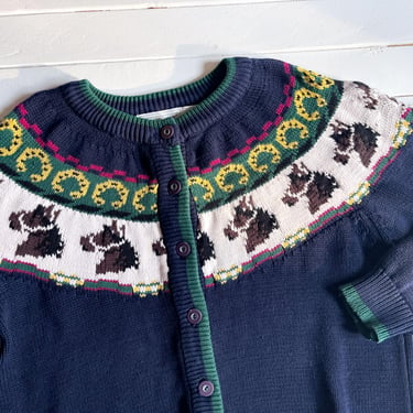 cottagecore sweater 80s vintage Eagle's Eye navy horse Fair Isle cardigan 