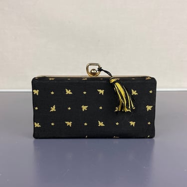 1940s Vintage Noir Bird Pattern Small Vintage Clutch Purse Cosmetics Case Gift 