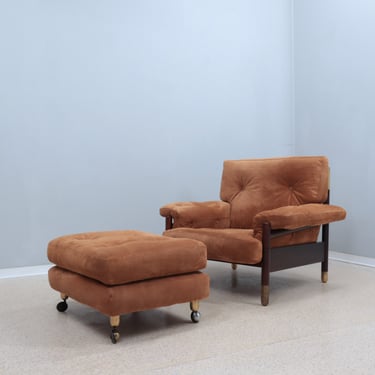 Vintage suede lounge chair with ottoman De Carli, SORMANI 1960s 