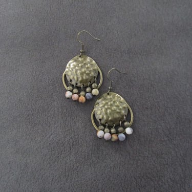 Chandelier earrings, hammered bronze and earth tone jasper 