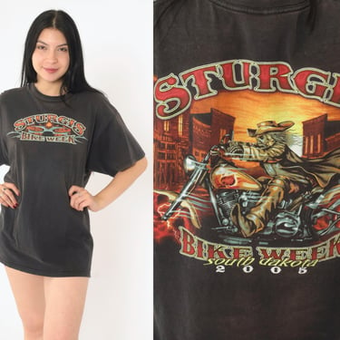 Vintage Sturgis Bike Week Shirt Biker T Shirt Motorcycle Shirt 00s Faded Skeleton Cowboy Shirt Vintage North Dakota Shirt Medium Large 