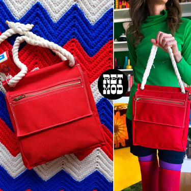 DEADSTOCK Vintage 70s 80s Red Canvas Cotton Multi-Flap Handbag 