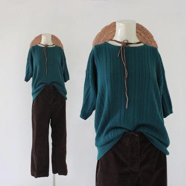 teal short sleeve knit - m - vintage womens size medium 90s y2k shirt blouse short sleeve top 