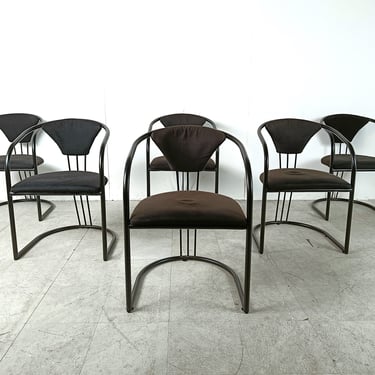 Italian Postmodern dining chairs, 1980s - set of 6 - vintage design dining chairs - vintage black metal dining chairs 