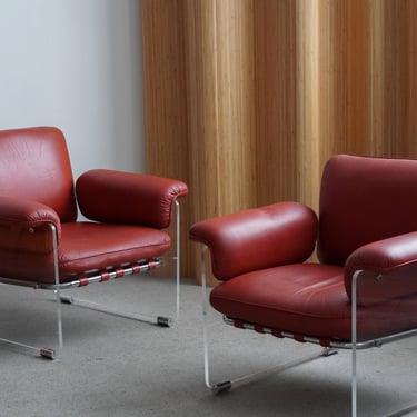 Argenta Lucite & Leather Lounge Chairs by Pace