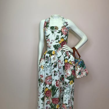 Hat Sold Separately 1970's Pastel Floral 2 Pc Halter Dress and Jacket I 70's does 30's I Sz Sm
