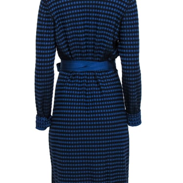 Diane von Furstenberg - Blue &amp; Black Long Sleeve Wrap Sweater Dress Sz L