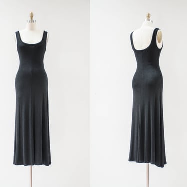 long black dress | 90s y2k vintage sleek chic minimal low cut tight stretchy flowy floor length gown 