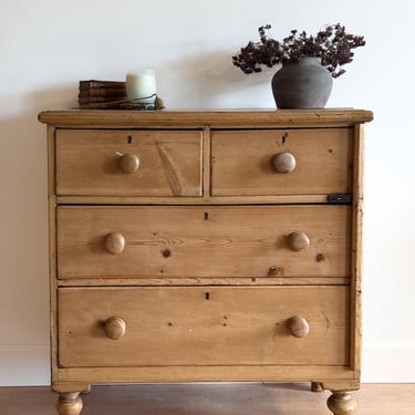 Antique English Pine Dresser, Two over Two Drawer with Hinge Lock 