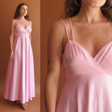 Vintage 70s Pink Maxi Dress/ 1970s Sleeveless Dress/ Size Small Medium 