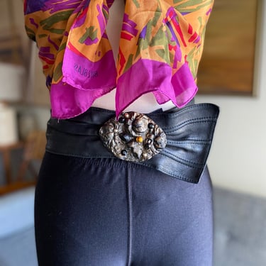 Vintage 80's High Waisted Embellished Leather Belt, XS 