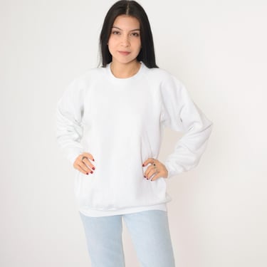 Vintage White Sweatshirt XL 90s Plain Crewneck Pullover Sweatshirt Raglan Sleeve Sweater Solid Slouchy 1990s Fruit of the loom Extra Large 