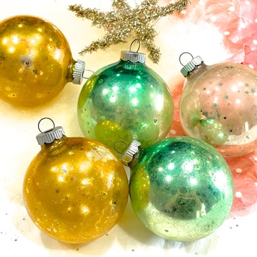 VINTAGE: 5 Shiny Brite Glass Ornaments - Old Distressed Christmas Ornaments - Holliday - SKU Tub-395-00034982 