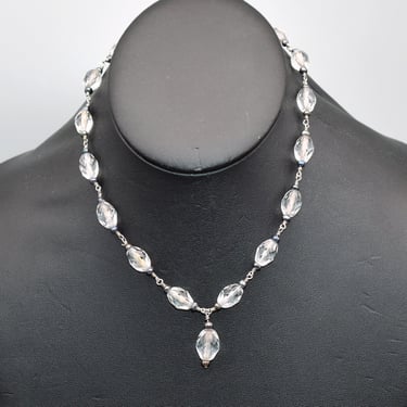 60's sterling lead crystal peacock pearl Y princess, romantic 925 silver faceted glass necklace 
