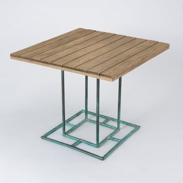 Square Patio Dining Table with Wooden Top by Walter Lamb for Brown Jordan 