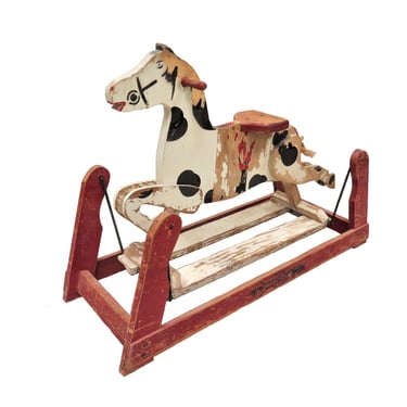 Wooden Rockin Horse | Vintage Folk Art Wood Child's Rocking Horse 