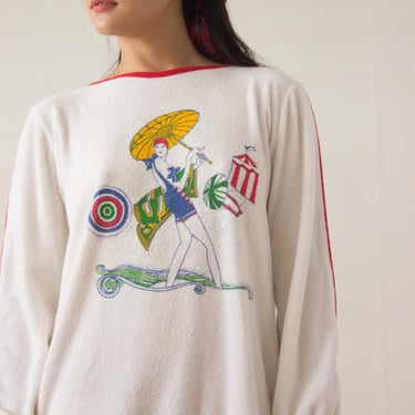 1970s Deco Girl Terry Cloth Pullover 