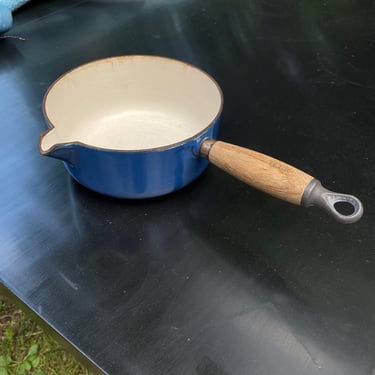 Vintage Creuset 18 Blue Pot Teak Handle Mid-Century French Cookware 