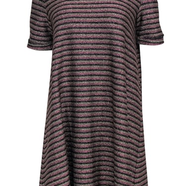 Sezane - Gold, Black & Pink Sparkly Striped Shift Dress Sz S