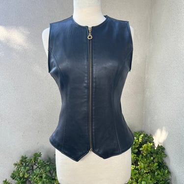 Vintage black buttery soft leather vest zipper sz S/M by REM Garson 