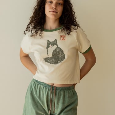 Kitty Cat T-Shirt, Organic Cotton Raglan, Boxy Crop Top Genderless Shirt 