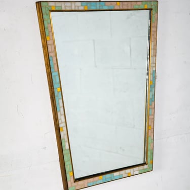 Mid Century Modern Mirror Wall Hanging Mosaic Brass Abstract Tile 1970s