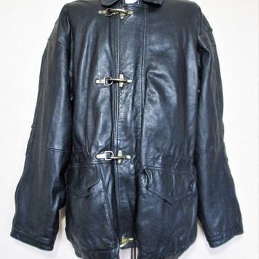 Vintage 1980s AMF Black Leather Anorak Jacket, XLT Men 