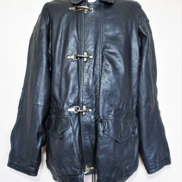 Vintage Anorak, 1980s AMF, Black Leather Jacket, XLT Men, Mezcal + Leather