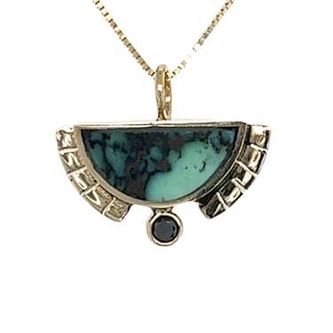 Black Diamond &amp; Turquoise Rising Sol Necklace