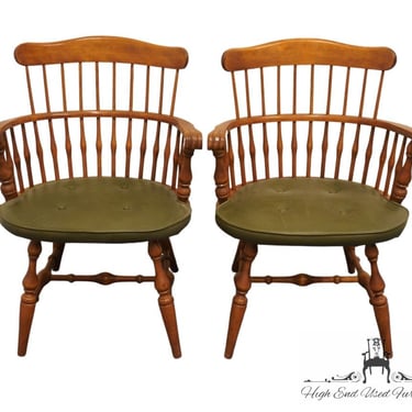 Set of 2 NICHOLS & STONE Solid Hard Rock Maple Colonial Comb Back Dining Arm Chairs 445-020 